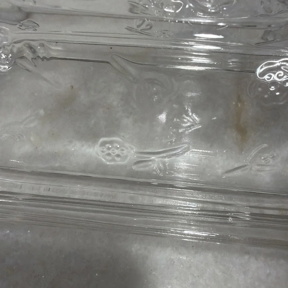 Vintage Clear Glass Embossed Floral Covered Butter Dish Dome Lid OLA05